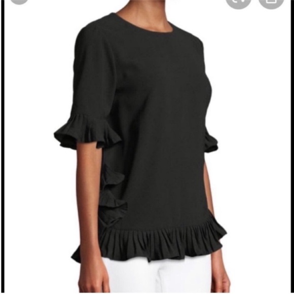 CARMEN MARC VALVO pleated-Trim Elbow-Sleeve Blouse - Picture 2 of 11